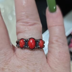 American West, Silver With Red Jasper Stones, Women's Ring Size 8